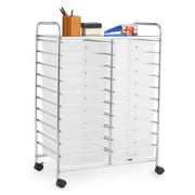 ZRQarq 20 Drawers Storage Cart w/Rolling Wheels Semi-Transparent Multipurpose Mobile Rolling Drawer Cart for School, Office, Home, Beauty Salon Files Arrangement Storage Organizer Cart (Clear)